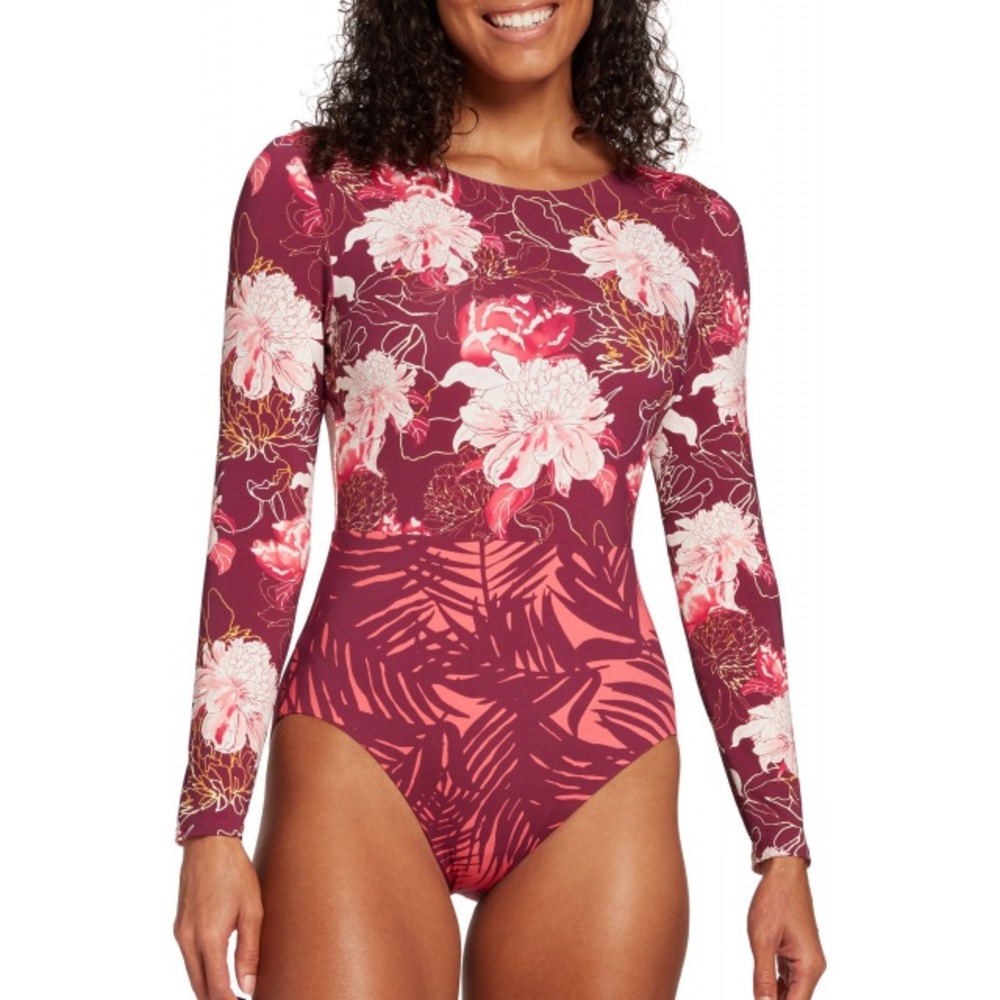 Women's One Piece Tie Back Long Sleeve Swimsuit